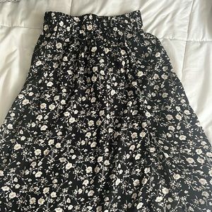ROMWE Black Floral Midi Skirt